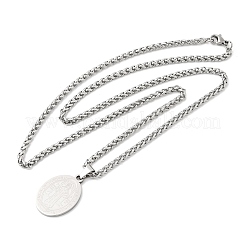 201 Stainless Steel Oval Saint Benedict Medal Pendants Necklaces&nbsp;NJEW-B154-01P