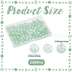 2連売りクラックルガラスビーズ連売り  染め＆加熱  艶消し  ラウンド  薄緑  8mm  穴：1.2mm  約50~51個/連  15.35インチ（39cm）&nbsp;GLAA-LT0001-01A