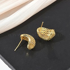 C字型真鍮＆クリアキュービックジルコニアスタッドピアス  女性用ハーフハギーピアス  18KGP本金メッキ  17x12.5mm&nbsp;KK-CBA36A2-10G