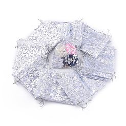 ローズプリントオーガンジーバッグ巾着袋  ギフトバッグ  長方形  パールピンク  12x10cm&nbsp;X-OP-R021-10x12-03