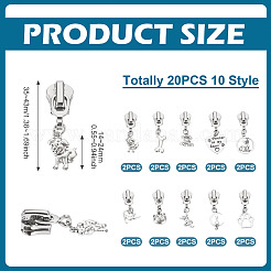 20Pcs 10 Style Alloy Zipper Pulls&nbsp;HJEW-TAC0081