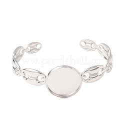 304 Stainless Steel Coffee Bean Chain Cuff Bracelet Blanks with Flat Round Bezel Settings&nbsp;SA-CBA4160-02C-P