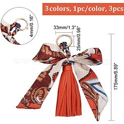 3個 3色 PUイミテーションレザータッセルキーホルダー  合金キーリングとちょう結びリボン付き  ミックスカラー  17.5cm  1pc /カラー&nbsp;KEYC-CA0001-30