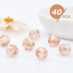 手作りの内側の花の金砂ランプワークラウンドビーズ40個  ピンク  12mm  穴：1mm&nbsp;LAMP-OC0001-37