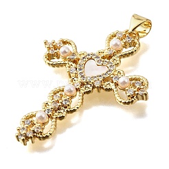 Brass Micro Pave Cubic Zirconia ABS Imitation Pearl Pendants&nbsp;KK-D328-03G-D