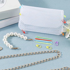 DIY プラスチック編みかぎ針編みバッグ作りキット  手作りクロスボディバッグ  メッシュシートを含む  針と留め具  ホワイト  335x357x1mm&nbsp;DIY-WH20009-99