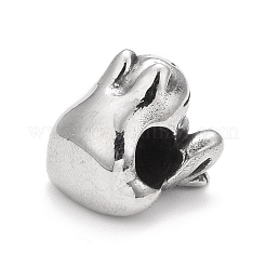 304ステンレススチールヨーロピアンビーズ  大穴ビーズ  カエル  アンティークシルバー  11.5x10.5x11.5mm  穴：4.5mm&nbsp;STAS-G256-37AS