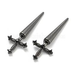 ラインストーン付き合金フロントバックスタッドピアス  ゴシック剣の形  ガンメタ色  46.5x16.5x5.5mm&nbsp;EJEW-B031-04B