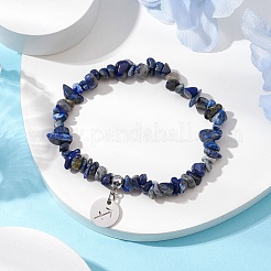 Natural Lapis Lazuli Chip Beaded Stretch Bracelets&nbsp;BJEW-JB11133-11