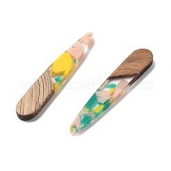 樹脂とクルミのペンダント  ティアドロップ  ミディアムターコイズ  43.5x7.5x3.5mm  穴：1.5mm&nbsp;FIND-R051-08B