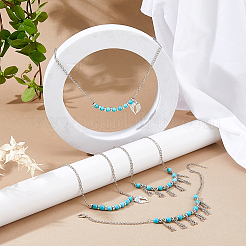 4Pcs 2 Styles Heart Wing Zinc Alloy Charm with Synthetic Turquoise Beads Boot Strap Chains&nbsp;BJEW-FH00002