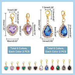 24pcs 2 Style Brass Cubic Zirconia & Alloy Rhinestone Pendant Decorations&nbsp;HJEW-PH0001-72