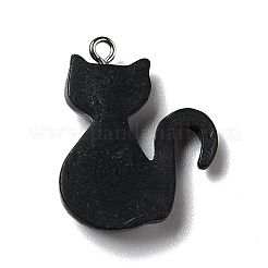 ハロウィン不透明樹脂ペンダント  プラチナトーンの鉄ループ付き  猫  ブラック  28x21x6mm  穴：2mm&nbsp;X-RESI-D055-110P