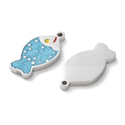 304ステンレススチールエナメルペンダント  魚のチャーム  ステンレス鋼色  15.5x8.5x1.5mm  穴：1mm&nbsp;STAS-M102-12B-P