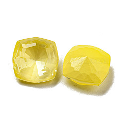 ガラスラインストーンカボション  ポイントバック＆バックメッキ  多面カット  正方形  黄水仙  10x10x5.5mm&nbsp;RGLA-G021-04A-213DE