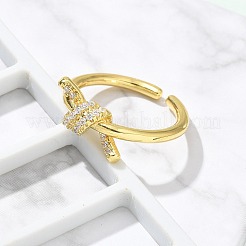 Brass Micro Pave Clear Cubic Zirconia Open Cuff Rings&nbsp;RJEW-G336-01G