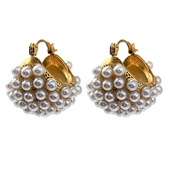 304ステンレススチールとプラスチックパールのフープピアス（女性用）  ゴールドカラー  23.5x22mm&nbsp;EJEW-S236-03G