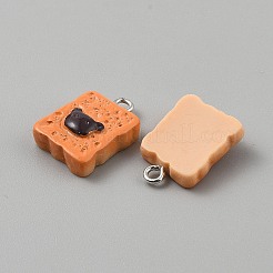 不透明樹脂ペンダント10個  模造パン  トースト  プラチナ合金ループ付き  ダークオレンジ  19.5x13.5x5.5mm  穴：2mm&nbsp;CRES-WH0017-06D-P