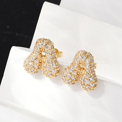 Brass Micro Pave Cubic Zirconia Stud Earrings&nbsp;EJEW-Z091-04G-A