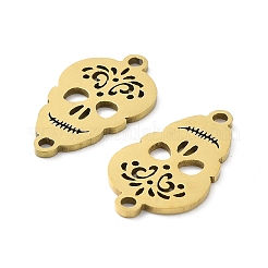 イオンプレーティング（IP）201ステンレススチールコネクタチャーム  ハロウィンスカルリンク  ゴールドカラー  20x11x1mm  穴：1.5mm&nbsp;STAS-A090-15G
