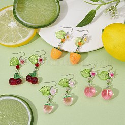 ガラス&アクリルのフルーツダングルイヤリング  クラスターピアス  混合図形  54~60x13.5~19.5mm&nbsp;EJEW-JE05288