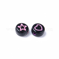 不透明な黒のアクリルビーズ  スター＆ハート＆ムーン＆フラワー混色のフラットラウンド  7x3.5mm  穴：1.5mm&nbsp;X-MACR-S273-45A