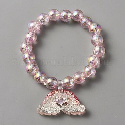 Cute Plastic Charm Stretch Bracelet with Round Beaded for Women&nbsp;BJEW-TAC0009-02B