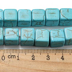 染め合成ターコイズビーズ連売り  キューブ  9~10x9~10x9~10mm  穴：1.5mm  約39~40個/連  14.61~15.08インチ（37.1~38.3cm）&nbsp;G-G075-B02-01