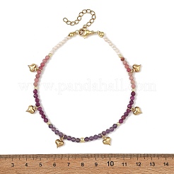 Natural Ruby & Rhodonite & Amethyst Faceted Round and Pearl Beaded Anklets&nbsp;AJEW-AN00872-02