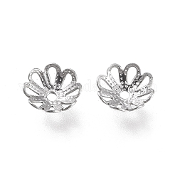 変色しない304ステンレススチール製ファンシービーズキャップ  マルチ花弁  花  ステンレス鋼色  7x7x2.5mm  穴：1mm.&nbsp;A-STAS-K194-02P