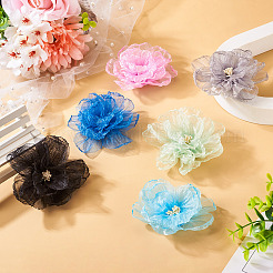 6 個 6 色のオーガンジーオーナメントアクセサリー  ミシンクラフト装飾  3 Dの花  ミックスカラー  90~95x14~19mm  1pc /カラー&nbsp;DIY-TA0006-50B