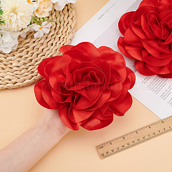 ポリエステルの花のブローチ  鉄のピン付き  レッド  180~190x50~53mm&nbsp;JEWB-WH0021-54B