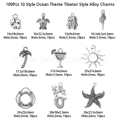 100Pcs 10 Style Ocean Theme Tibetan Style Alloy Pendants&nbsp;TIBEP-CJ0001-70