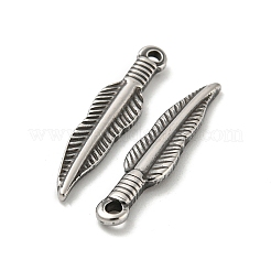 304ステンレスペンダント  フェザーチャーム  アンティークシルバー  28.5x6x2.5mm  穴：1.8mm&nbsp;STAS-L022-212AS