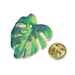 葉のエナメルピン  バックパックの服のための黄金の合金のブローチ  春の緑  27.5x27mm&nbsp;JEWB-S040-01C-G