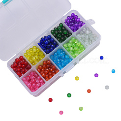 800個10色スプレー塗装クラックルガラスビーズ  ラウンド  ミックスカラー  6mm  穴：1.3mm  約80PCS /カラー&nbsp;CCG-CJ0001-02