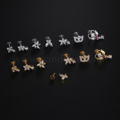 ステンレススチール製マイクロパヴェクリアキュービックジルコニア内ネジラブレット  クロス  ステンレス鋼色  8mm  ピン：1.2mm&nbsp;WGBE4CC-08