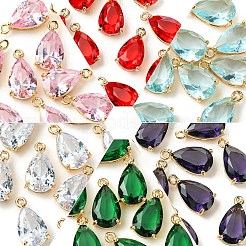 5個透明ガラスチャーム  真鍮パーツ  多面カット  ティアドロップ  ライトゴールド  透明  15x8x6mm  穴：1.2mm&nbsp;GLAA-YW0004-41A