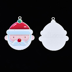 スプレープリント真鍮製ペンダント  プリント付き  クリスマスサンタクロース  ファイヤーブリック  35.5x29.5x0.4mm  穴：1.8mm&nbsp;LS-KK-Q281-011
