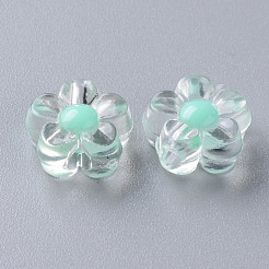透明なアクリルビーズ  二層ビーズ  花  アクアマリン  12x12.5x6mm  穴：2.5mm  約893個/500g&nbsp;TACR-S152-06A-SS2111