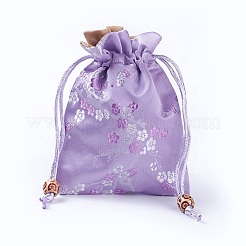 シルク包装袋  巾着袋  木製のビーズで  ライラック  14.7~15x10.9~11.9cm&nbsp;LS-ABAG-L005-C05