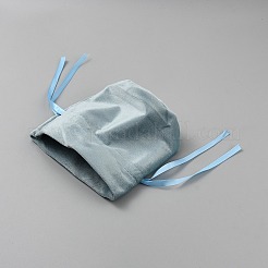 ベルベット収納ポーチ  巾着袋  リボンとプラスチックの模造真珠のチャーム付き  長方形  アクア  16x15x0.08cm&nbsp;ABAG-CJC0007-001
