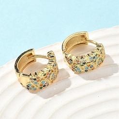 ハート真鍮マイクロパヴェキュービックジルコニアフープピアス  鉛フリー＆カドミウムフリー  長持ちメッキ  18KGP本金メッキ  カラフル  16x8mm&nbsp;EJEW-A132-10G-01