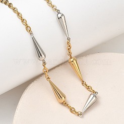 Two Tone 304 Stainless Steel Long Teardrop Link Chain Necklaces for Women&nbsp;NJEW-A074-08GP