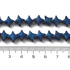 電気メッキされた天然溶岩岩ビーズ連売り  スター  ブルーメッキ  9.5x9.5mm  穴：1mm  約48個/連  14.57''（37センチメートル）&nbsp;G-A251-C01-01H