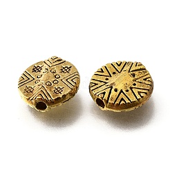 チベット風合金ビーズ  カドミウムフリー＆鉛フリー  フラットラウンド  アンティーク黄金  11x3mm  穴：1.8mm  約785個/1000g&nbsp;TIBE-L008-05AG