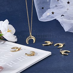 10個ラックメッキ真鍮マイクロパヴェキュービックジルコニアペンダント  18KGP本金メッキ  長持ちメッキ  ダブルホーン/三日月  透明  17x17x3mm  丸カン：5x0.8ミリ  3.4mm内径&nbsp;KK-SZ0001-80
