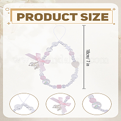 女性用ハート＆蝶結びプラスチック携帯ストラップ1個  電話の装飾チャーム  ピンク  180mm&nbsp;AJEW-LP0004-63
