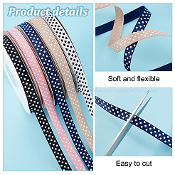 6 Rolls 6 Colors Polyester Polka Dot Print Grosgrain Ribbon&nbsp;OCOR-PH0004-28