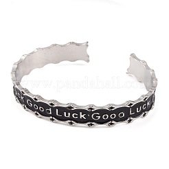 Good Luck Zinc Alloy Black Enamel Open Cuff Bangles for Women&nbsp;BJEW-L688-02P